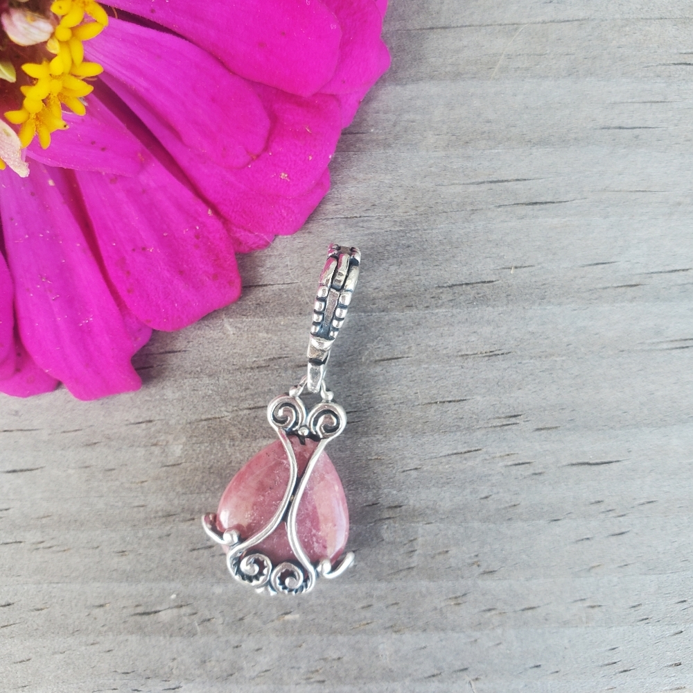Sterling Silver Pink Rhodonite Reversible Enhancer Pendant - Picture 11 of 11